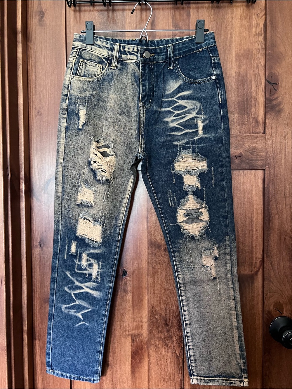 Classic Distressed Blue Jeans with Orange distressed color